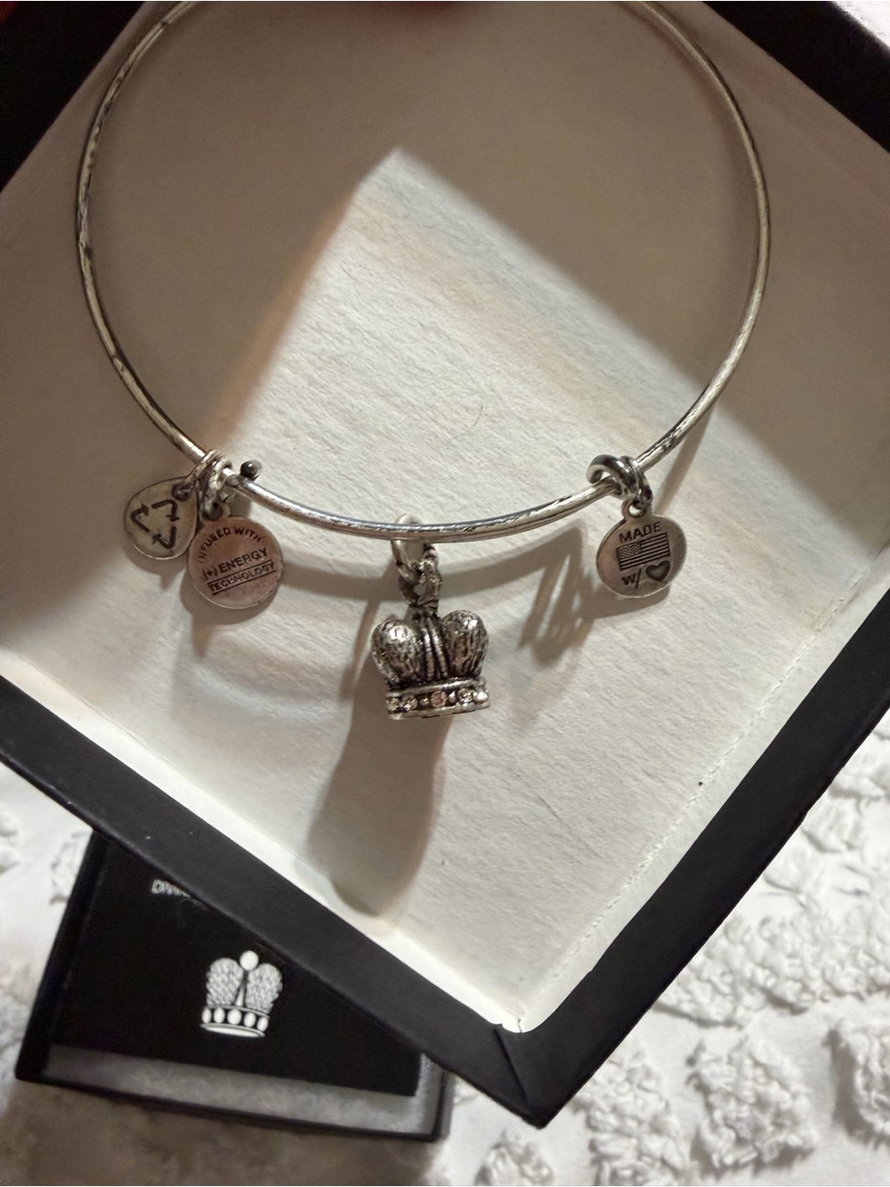 Alex and Ani +ENERGY Silver Kings Crown Power Charm Bangle Bracelet in Box
